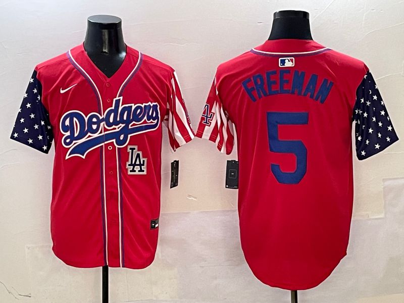 Men Los Angeles Dodgers #5 Freeman Red a generation of national flags Joint name 2025 Nike MLB Jersey style 11->los angeles dodgers->MLB Jersey